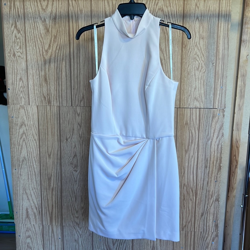 NWT Halston Barely Pink Mock Neck Cocktail Dress